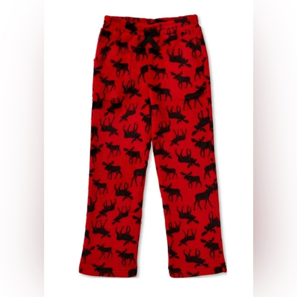 Red Moose Print Fluffy Pajama Pants #1037